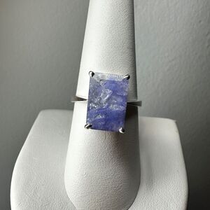 NWOT 9x13mm Emerald cut Tanzanite solitaire ring in sterling silver stamped!